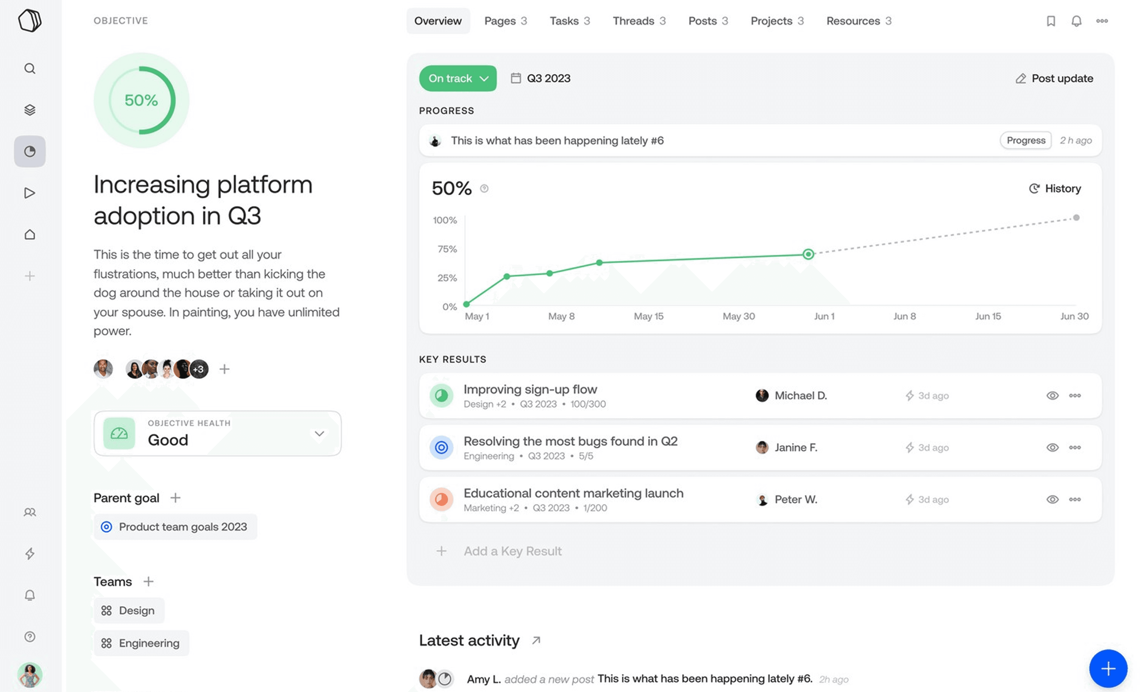Goals dashboard interface